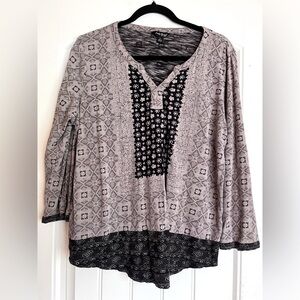 Lucky Brand 3/4 sleeve shirt, black & Tan, size Large